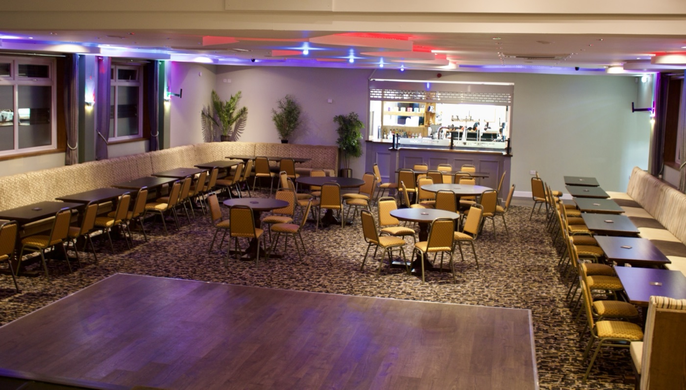 The Viper Room function suite with parquet dance floor and banquet seating